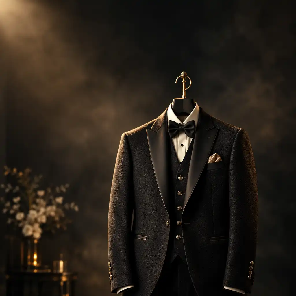 Costume de marié élégant sur cintre dans un studio sombre